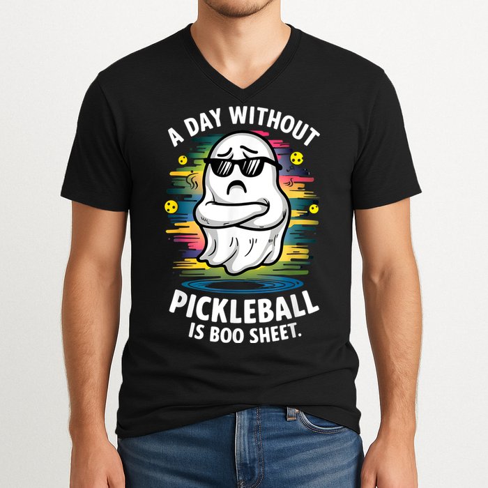 Funny Ghost A Day Without Pickleball Is Boo Sheet V-Neck T-Shirt