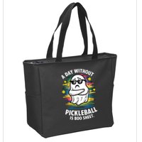 Funny Ghost A Day Without Pickleball Is Boo Sheet Zip Tote Bag