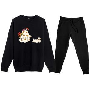 Funny Ghost And Dog Halloween Premium Crewneck Sweatsuit Set