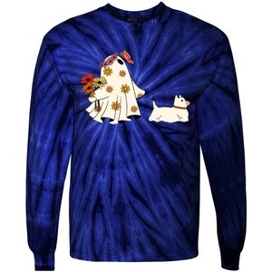 Funny Ghost And Dog Halloween Tie-Dye Long Sleeve Shirt