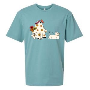 Funny Ghost And Dog Halloween Sueded Cloud Jersey T-Shirt