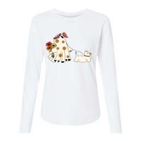 Funny Ghost And Dog Halloween Womens Cotton Relaxed Long Sleeve T-Shirt