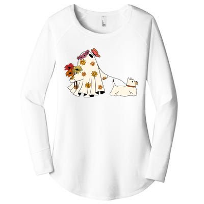 Funny Ghost And Dog Halloween Women's Perfect Tri Tunic Long Sleeve Shirt