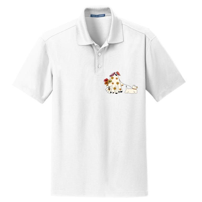 Funny Ghost And Dog Halloween Dry Zone Grid Polo