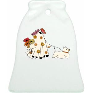 Funny Ghost And Dog Halloween Ceramic Bell Ornament