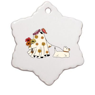 Funny Ghost And Dog Halloween Ceramic Star Ornament