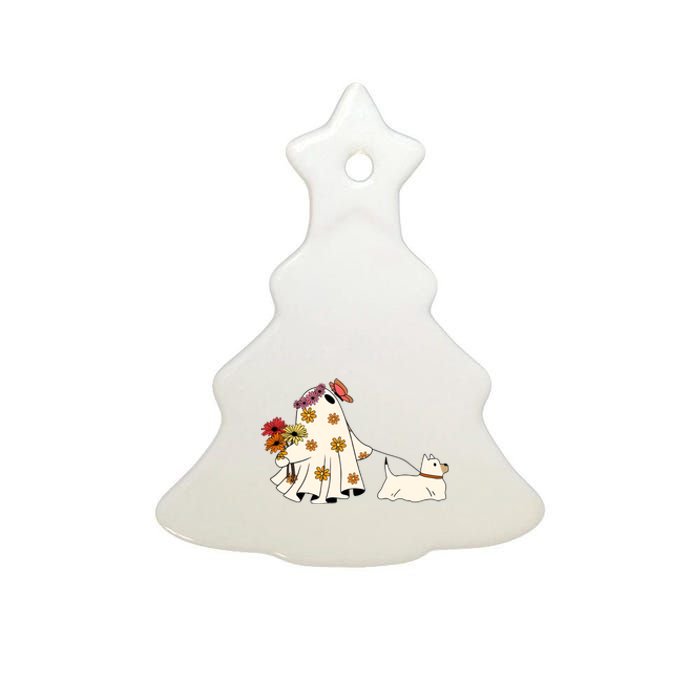 Funny Ghost And Dog Halloween Ceramic Tree Ornament