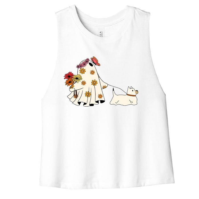 Funny Ghost And Dog Halloween Women's Racerback Cropped Tank