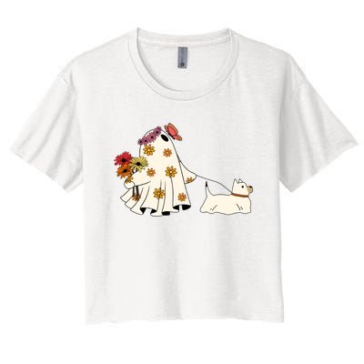 Funny Ghost And Dog Halloween Women's Crop Top Tee