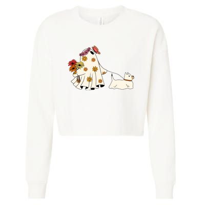 Funny Ghost And Dog Halloween Cropped Pullover Crew