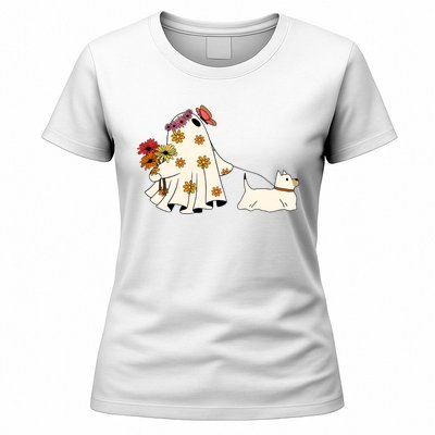 Funny Ghost And Dog Halloween Women's T-Shirt