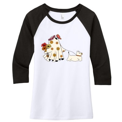 Funny Ghost And Dog Halloween Women's Tri-Blend 3/4-Sleeve Raglan Shirt