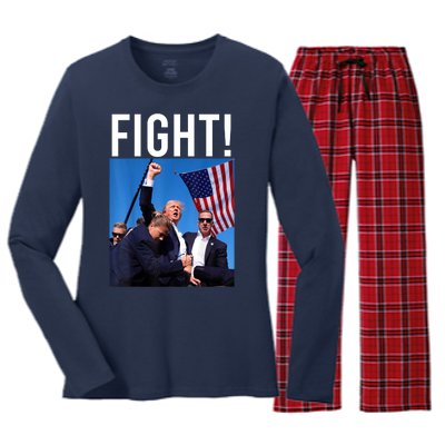 Fight God Bless President Trump Donald Gift Women's Long Sleeve Flannel Pajama Set 