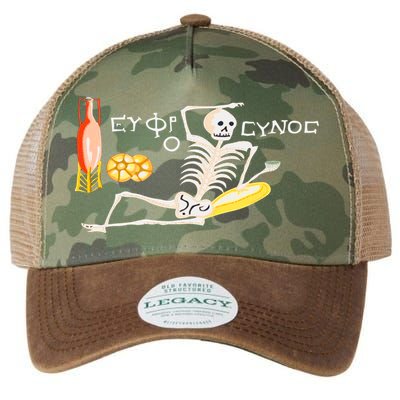 Funny Greek Be Cheerful Enjoy Your Life Skeleton Legacy Tie Dye Trucker Hat