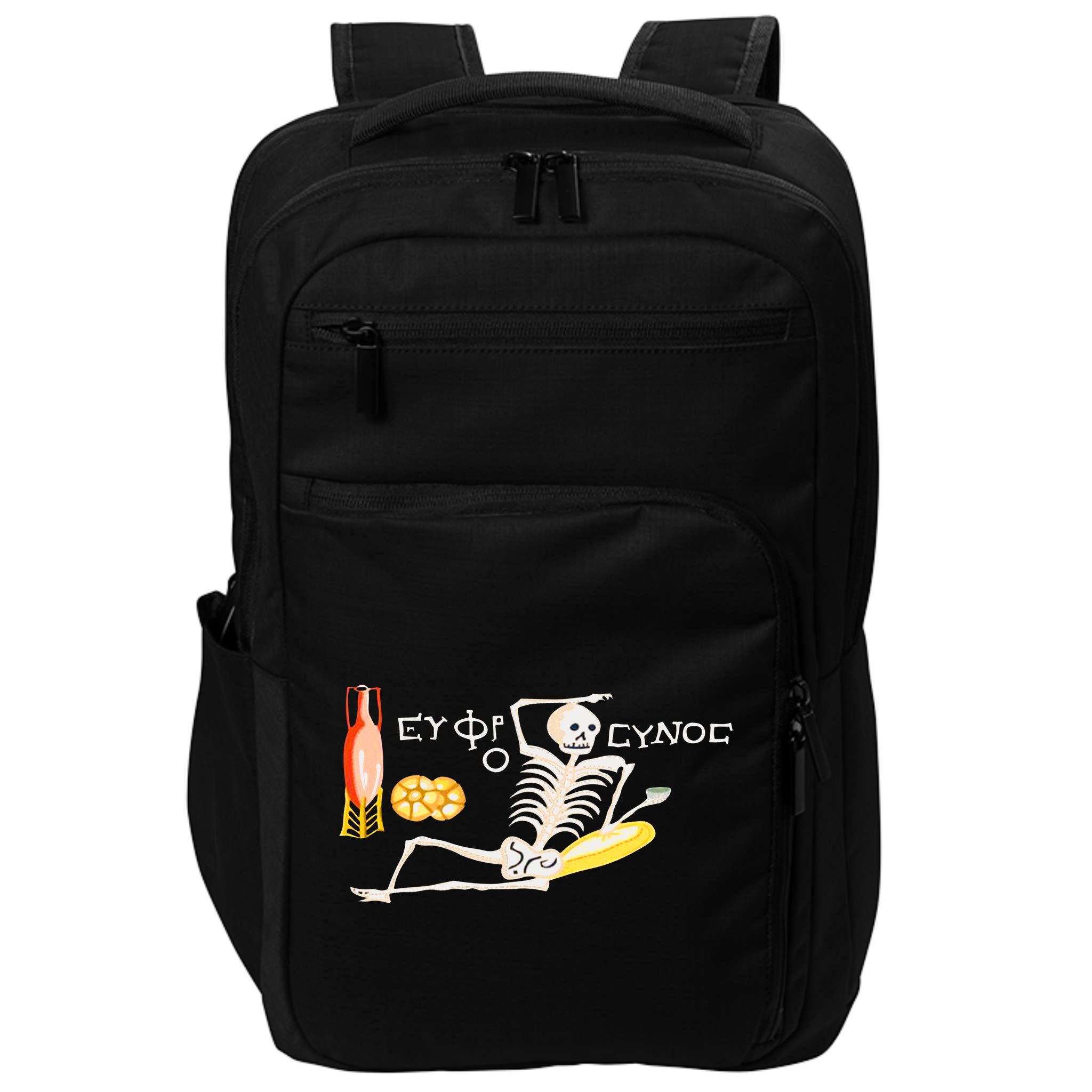 Funny Greek Be Cheerful Enjoy Your Life Skeleton Impact Tech Backpack