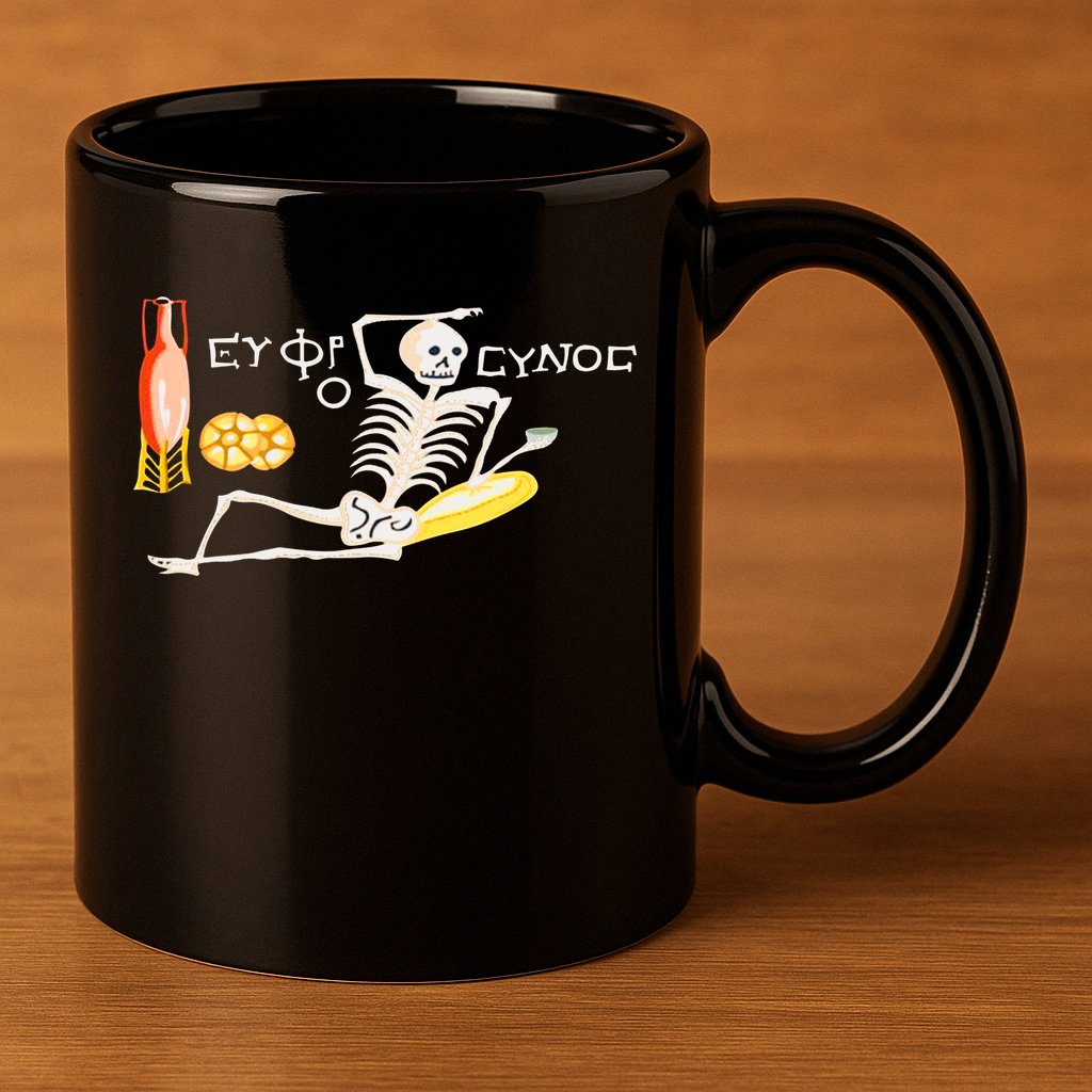 Funny Greek Be Cheerful Enjoy Your Life Skeleton 11oz C Handle Ceramic Mug