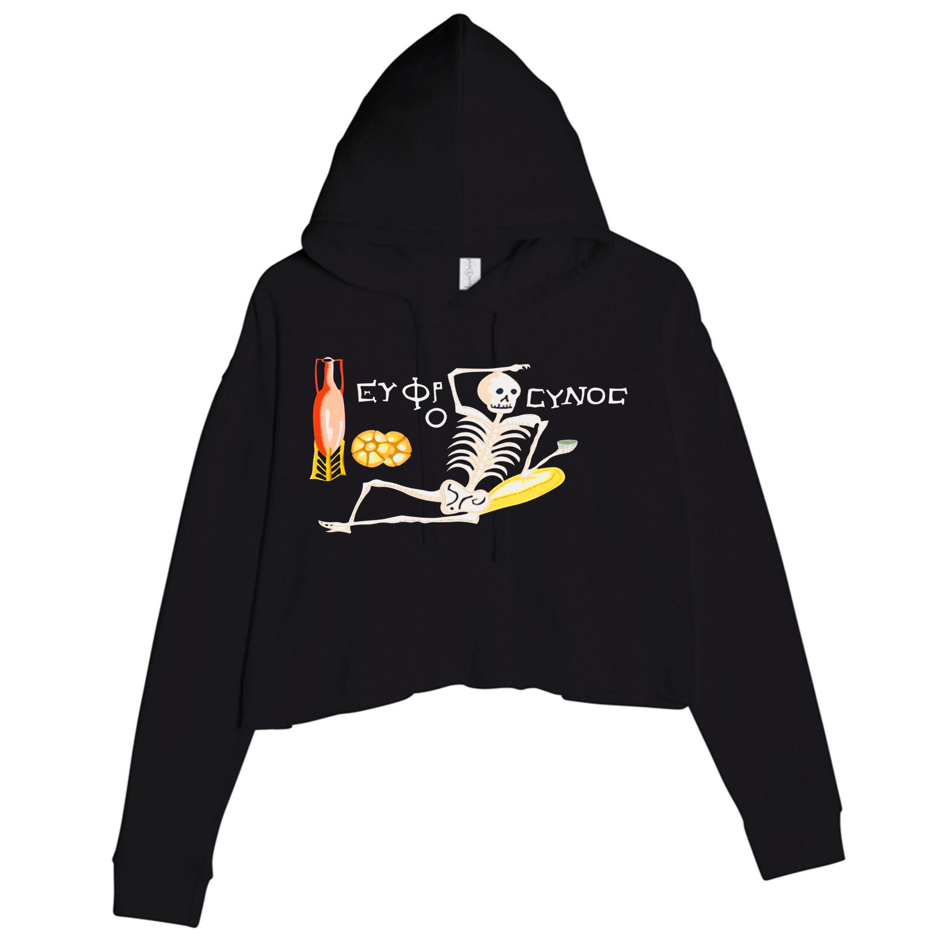 Funny Greek Be Cheerful Enjoy Your Life Skeleton Crop Fleece Hoodie