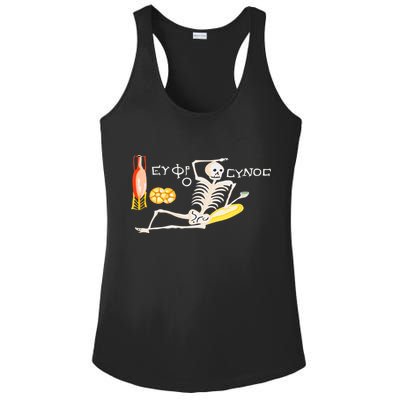 Funny Greek Be Cheerful Enjoy Your Life Skeleton Ladies PosiCharge Competitor Racerback Tank