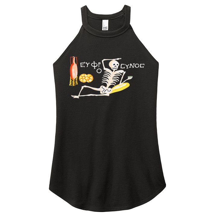 Funny Greek Be Cheerful Enjoy Your Life Skeleton Women's Perfect Tri Rocker Tank
