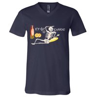 Funny Greek Be Cheerful Enjoy Your Life Skeleton V-Neck T-Shirt
