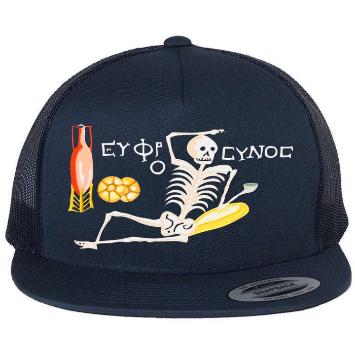 Funny Greek Be Cheerful Enjoy Your Life Skeleton Flatbill Hat