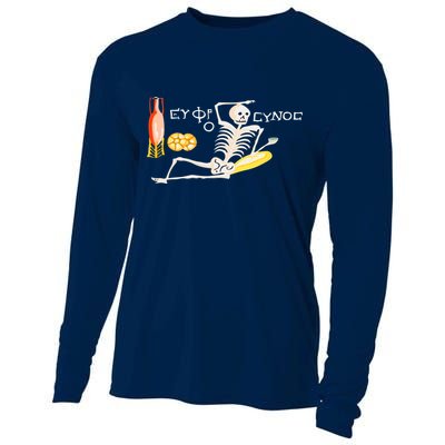 Funny Greek Be Cheerful Enjoy Your Life Skeleton Cooling Performance Long Sleeve Crew