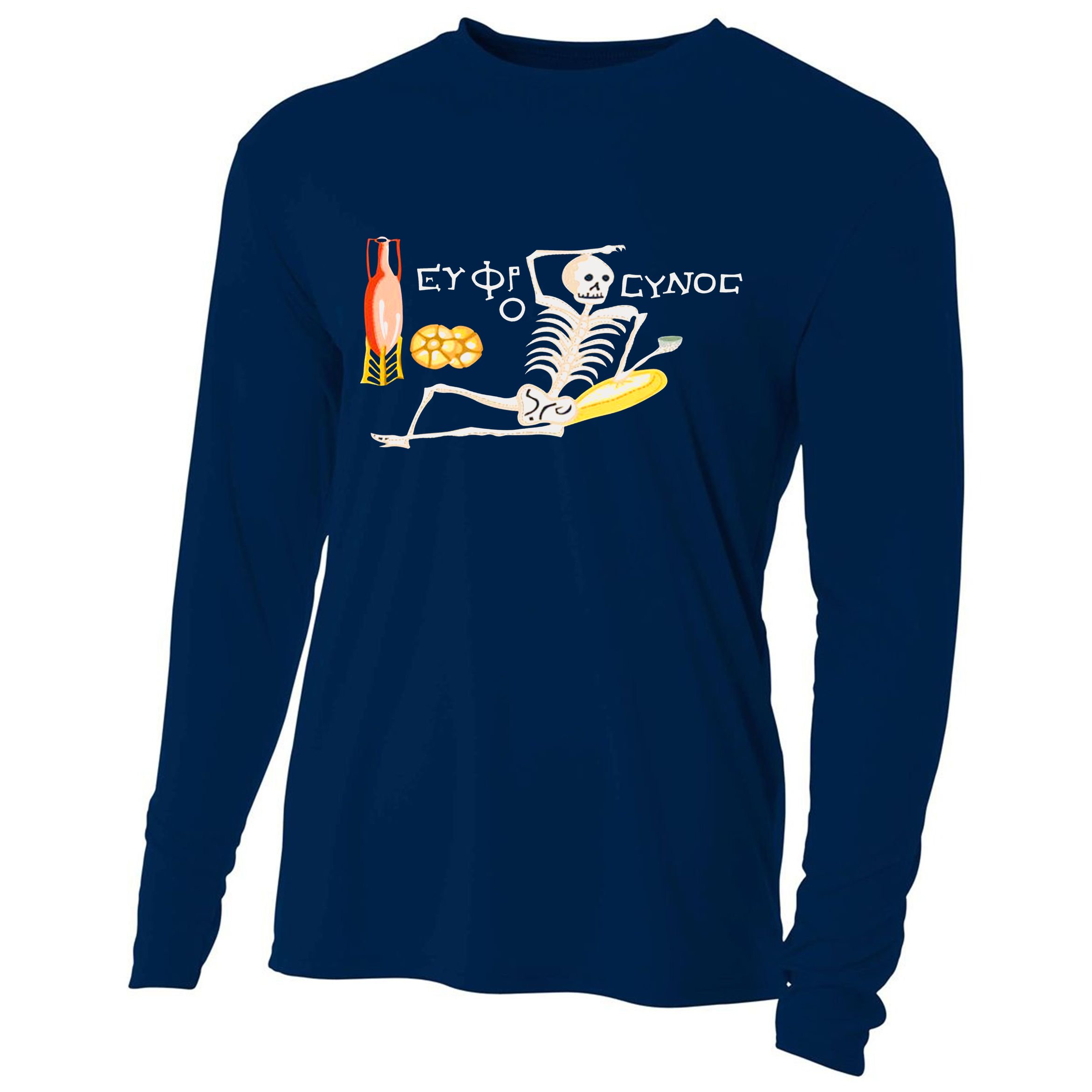 Funny Greek Be Cheerful Enjoy Your Life Skeleton Cooling Performance Long Sleeve Crew