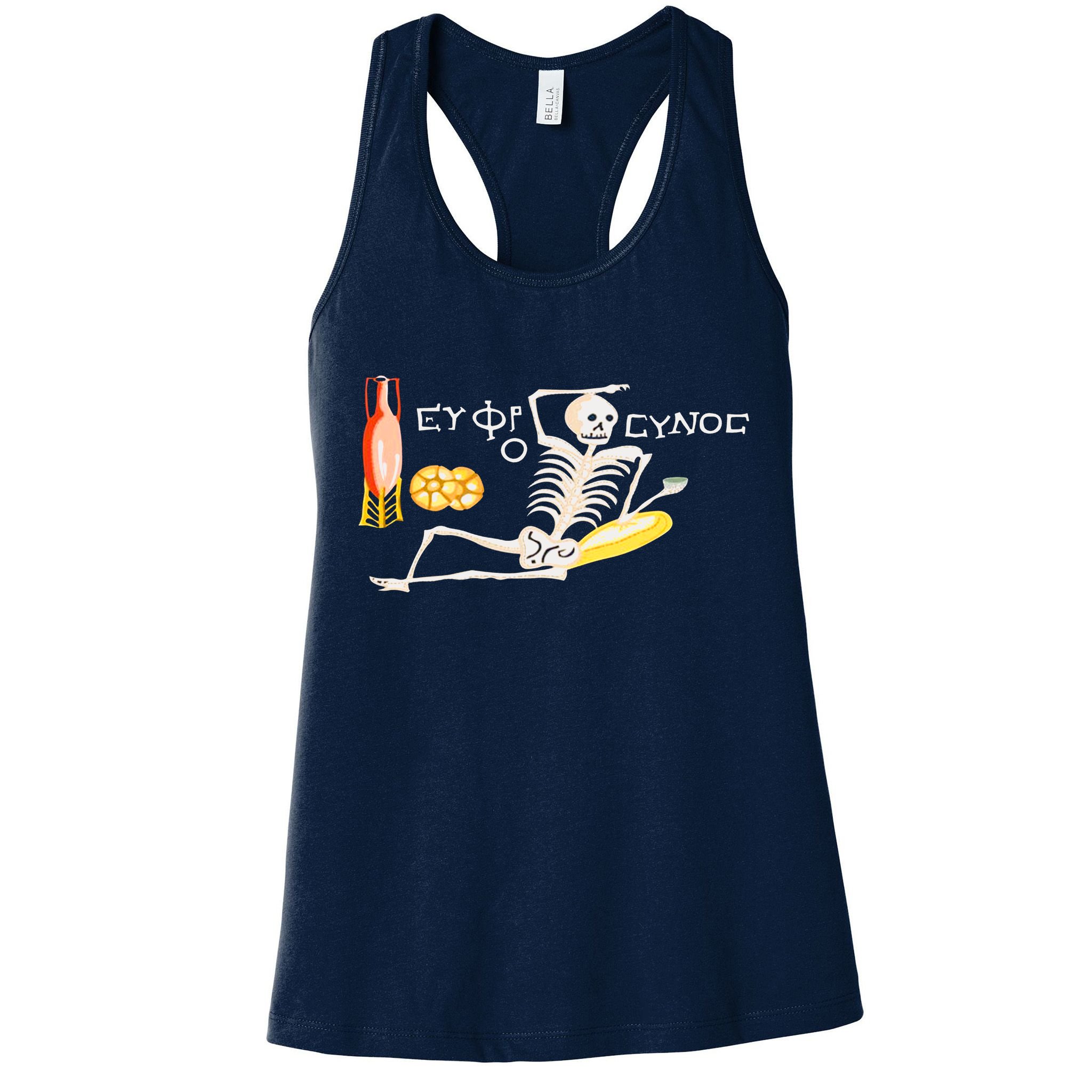 Funny Greek Be Cheerful Enjoy Your Life Skeleton Womens Tank Top