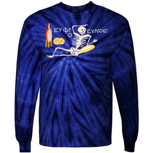 Funny Greek Be Cheerful Enjoy Your Life Skeleton Tie-Dye Long Sleeve Shirt