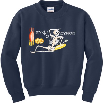 Funny Greek Be Cheerful Enjoy Your Life Skeleton Kids Sweatshirt