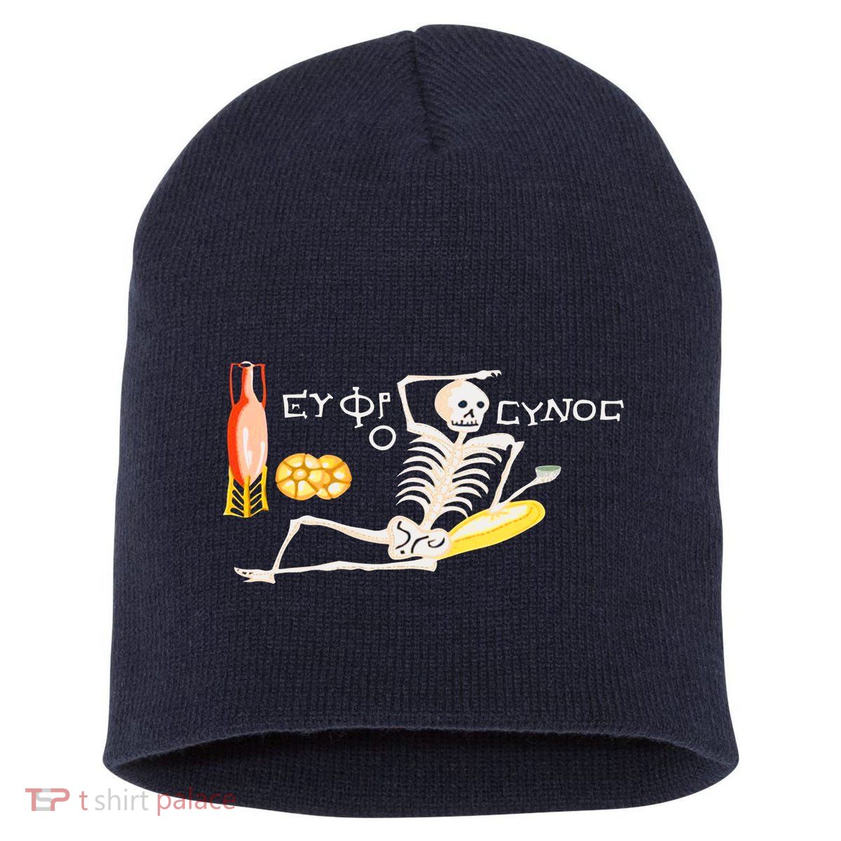 Funny Greek Be Cheerful Enjoy Your Life Skeleton Short Acrylic Beanie