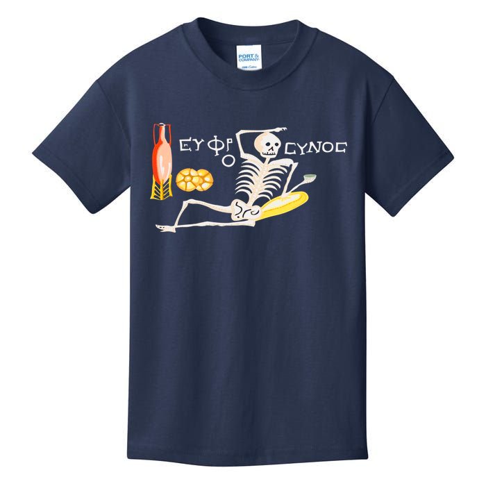 Funny Greek Be Cheerful Enjoy Your Life Skeleton Kids T-Shirt