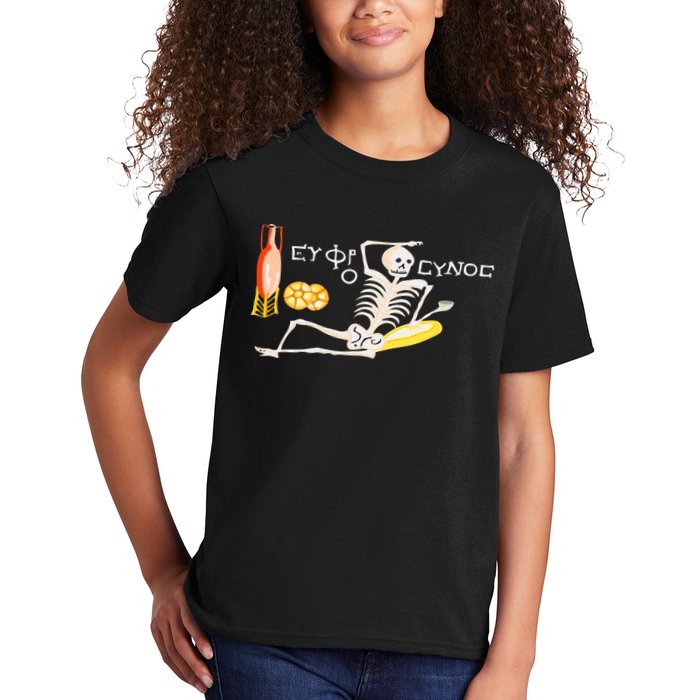 Funny Greek Be Cheerful Enjoy Your Life Skeleton Kids T-Shirt