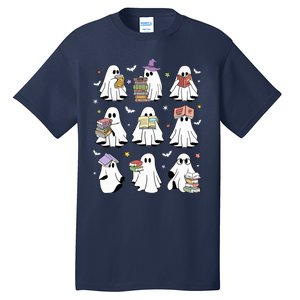 Funny Ghost Book Reading Halloween Books Lover Teacher Tall T-Shirt