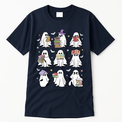 Funny Ghost Book Reading Halloween Books Lover Teacher Tall T-Shirt