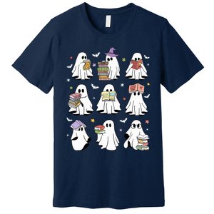 Funny Ghost Book Reading Halloween Books Lover Teacher Premium T-Shirt