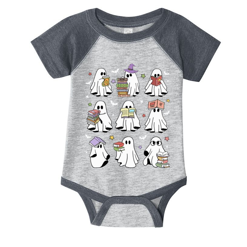 Funny Ghost Book Reading Halloween Books Lover Teacher Infant Baby Jersey Bodysuit