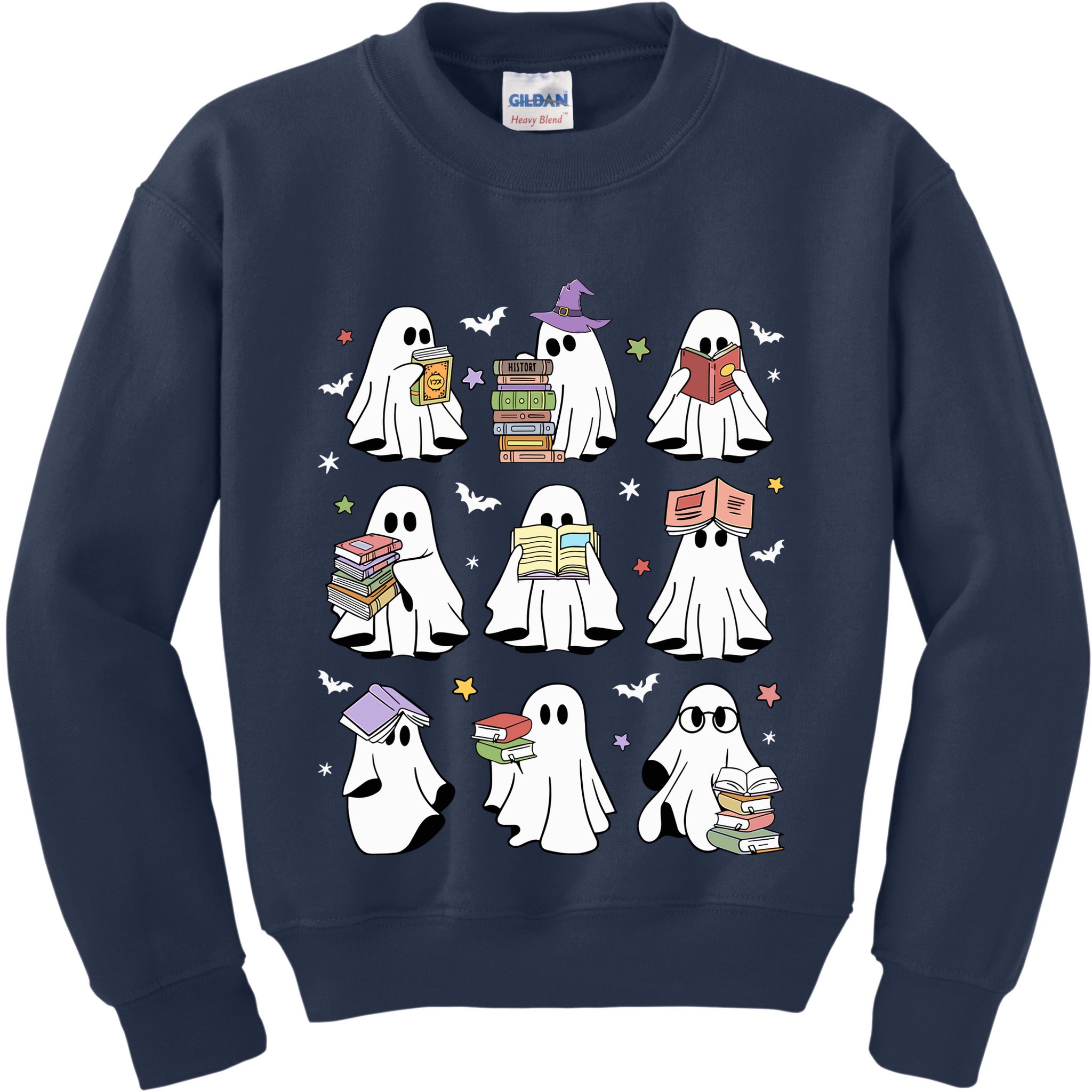 Funny Ghost Book Reading Halloween Books Lover Teacher Kids Sweatshirt