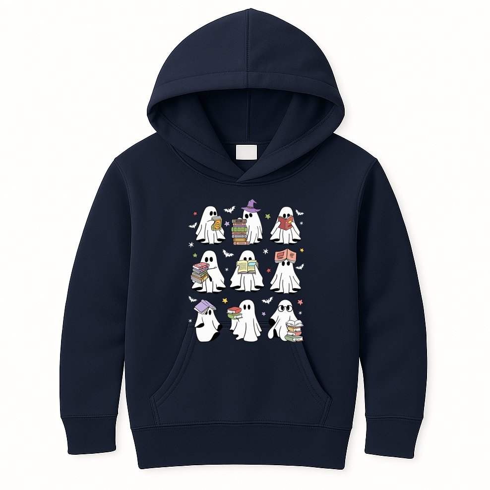 Funny Ghost Book Reading Halloween Books Lover Teacher Kids Hoodie
