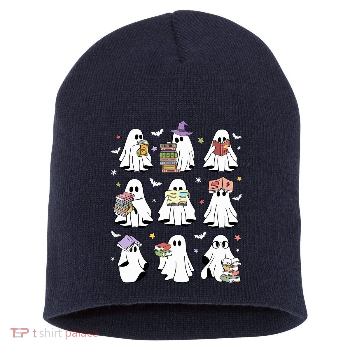 Funny Ghost Book Reading Halloween Books Lover Teacher Short Acrylic Beanie