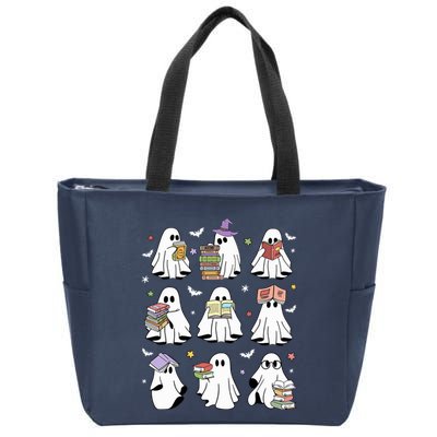 Funny Ghost Book Reading Halloween Books Lover Teacher Zip Tote Bag