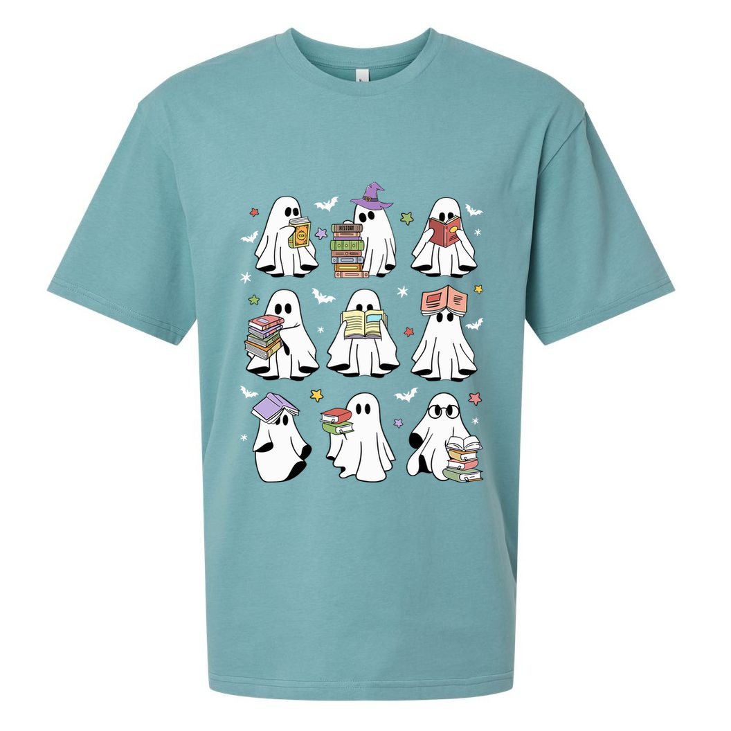 Funny Ghost Book Reading Halloween Books Lover Teacher Sueded Cloud Jersey T-Shirt
