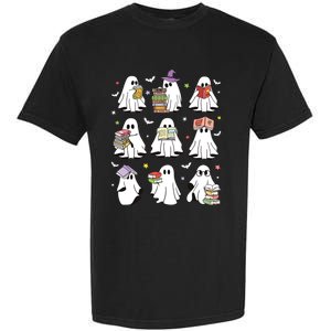 Funny Ghost Book Reading Halloween Books Lover Teacher Garment-Dyed Heavyweight T-Shirt