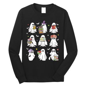 Funny Ghost Book Reading Halloween Books Lover Teacher Long Sleeve Shirt