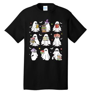 Funny Ghost Book Reading Halloween Books Lover Teacher Tall T-Shirt