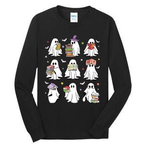 Funny Ghost Book Reading Halloween Books Lover Teacher Tall Long Sleeve T-Shirt