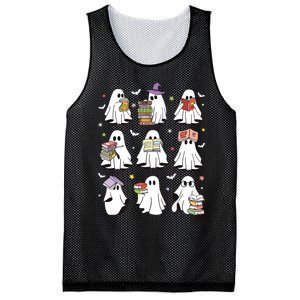 Funny Ghost Book Reading Halloween Books Lover Teacher Mesh Reversible Basketball Jersey Tank