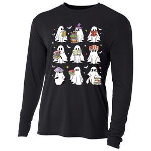 Funny Ghost Book Reading Halloween Books Lover Teacher Cooling Performance Long Sleeve Crew