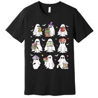 Funny Ghost Book Reading Halloween Books Lover Teacher Premium T-Shirt