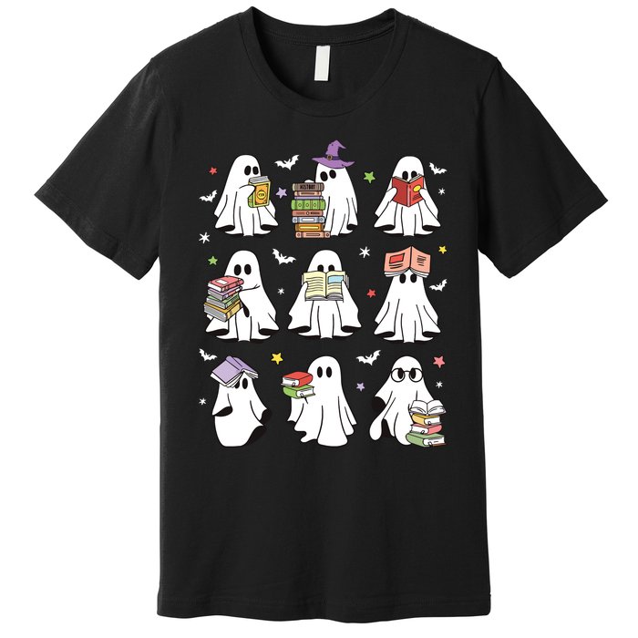 Funny Ghost Book Reading Halloween Books Lover Teacher Premium T-Shirt